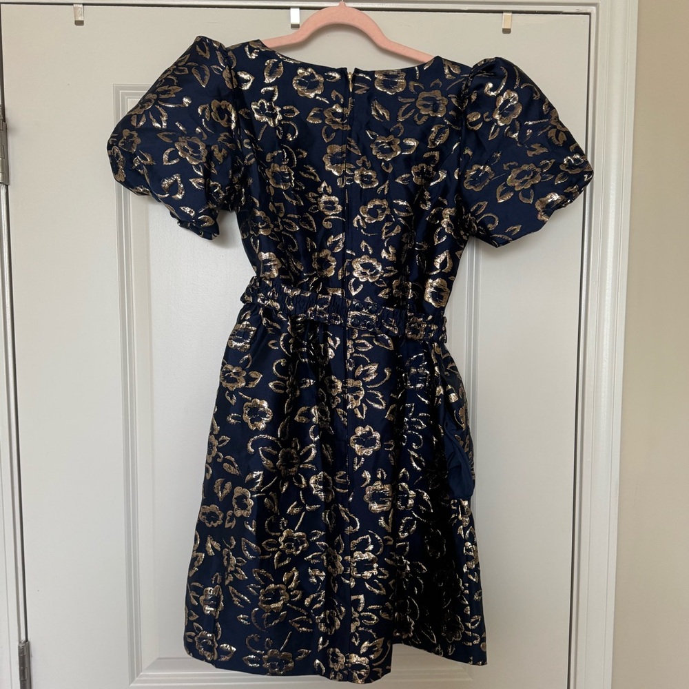 Lilly Pulitzer Navy Dress with Metallic Gold Floral Print - Picture 2 of 2